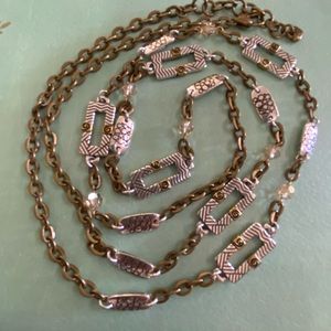 BRIGHTON Long Necklace Brass Silver and Crystals